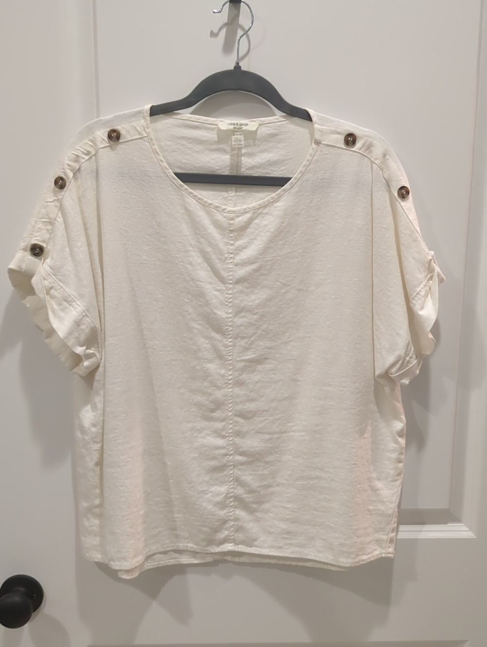 Cream Short Sleeve Top with Shoulder Button Detail